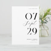 Moderne Eenvoudige Chic Zwart-Wit Huwelijk Save The Date (Staand voorkant)
