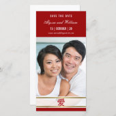 Moderne Eenvoudige Chinese Rode 'Ai' Liefde Minima Save The Date (Voorkant / Achterkant)