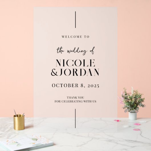 Moderne eenvoudige chique bruiloft welkom Frosted Acryl Bord (Huwelijk)