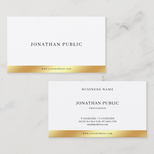 Moderne eenvoudige chique goud wit minimalistische visitekaartje (Voorkant / Achterkant)