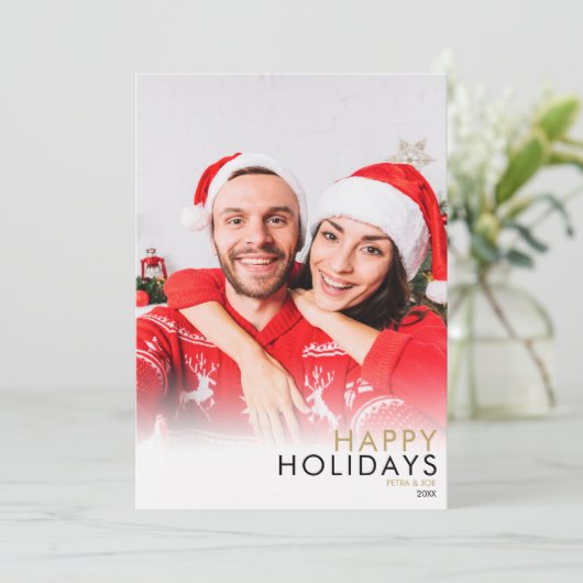 Moderne eenvoudige chique kerst koppels foto feestdagenkaart (Staand voorkant)