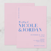 Moderne Eenvoudige Chique Roze Blauwe Bruiloft Kaart (Voorkant / Achterkant)