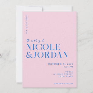 Moderne Eenvoudige Chique Roze Blauwe Bruiloft Kaart