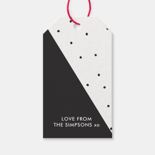 Moderne eenvoudige chique zwart-wit polka dot cadeaulabel (Voorkant)