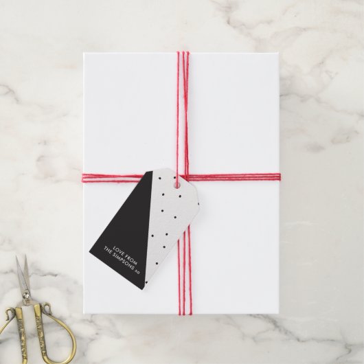 Moderne eenvoudige chique zwart-wit polka dot cadeaulabel (Met Touw)