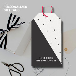Moderne eenvoudige chique zwart-wit polka dot cadeaulabel