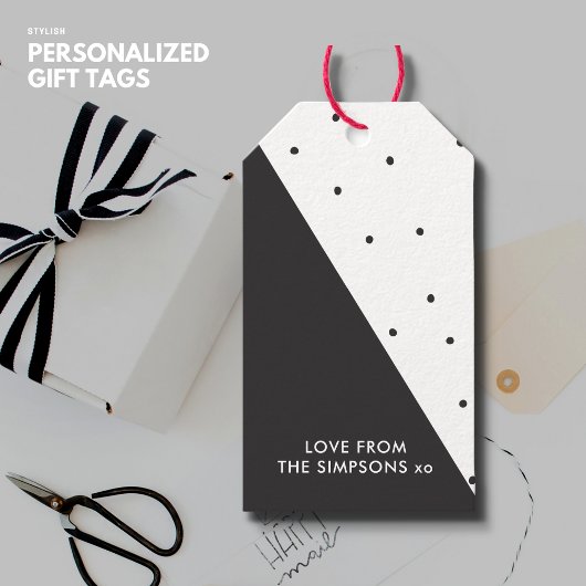 Moderne eenvoudige chique zwart-wit polka dot cadeaulabel
