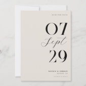 Moderne eenvoudige chique zwarte en ivoren bruilof save the date (Voorkant)