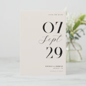 Moderne eenvoudige chique zwarte en ivoren bruilof save the date (Staand voorkant)