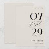 Moderne eenvoudige chique zwarte en ivoren bruilof save the date (Voorkant / Achterkant)