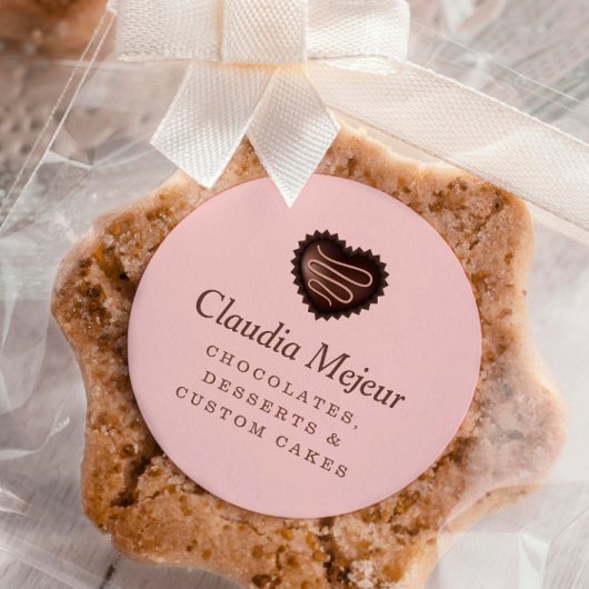 Moderne Eenvoudige Chocolade Bakker Roze Ronde Sticker