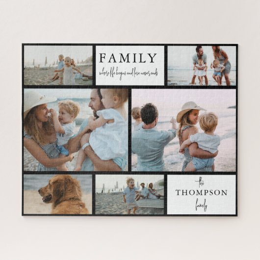 Moderne Eenvoudige Collage Familie Foto Script  Legpuzzel (Horizontaal)