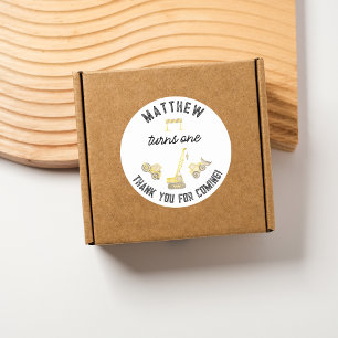 Moderne eenvoudige constructie 1e verjaardag dank  ronde sticker