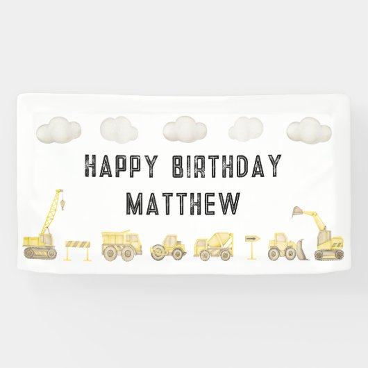 Moderne eenvoudige constructie Eerste Verjaardag W Spandoek (Horizontaal)