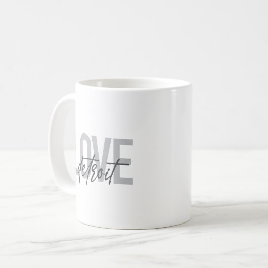 Moderne, eenvoudige, coole, stedelijke ontwerplief koffiemok (Voorkant links)
