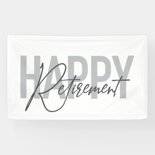 Moderne, eenvoudige, coole typografie Happy Retire Spandoek (Horizontaal)