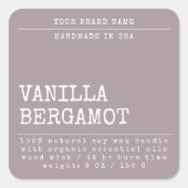 Moderne eenvoudige cosmetische kaarslabel met uw m vierkante sticker (Voorkant)