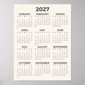 Moderne Eenvoudige Crème 2027 Agenda Poster (Voorkant)