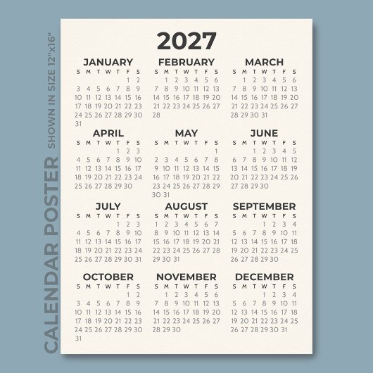 Moderne Eenvoudige Crème 2027 Agenda Poster