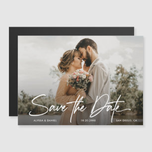 Moderne Eenvoudige Custom foto bruiloft opslaan va Magnetische Uitnodiging