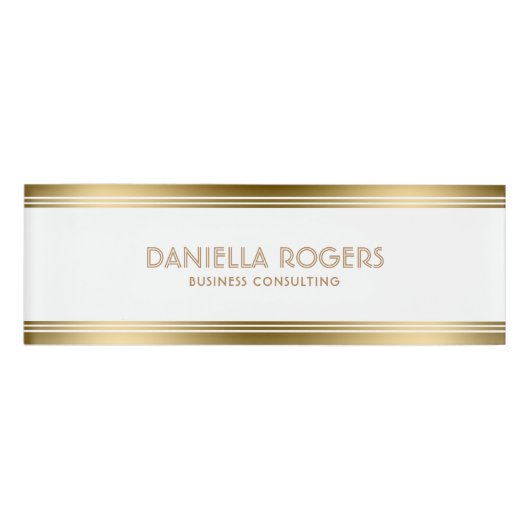 Moderne Eenvoudige Decoratieve Gouden Strepen Rand Naambadge (Voorkant)