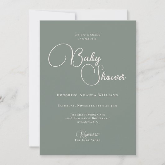 Moderne Eenvoudige Diep Sage Green Baby shower Kaart (Voorkant)
