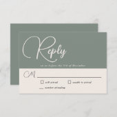 Moderne Eenvoudige Diep Sage Green Wedding RSVP (Voorkant / Achterkant)