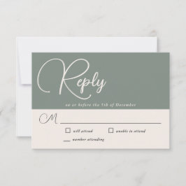 Moderne Eenvoudige Diep Sage Green Wedding RSVP Kaartje