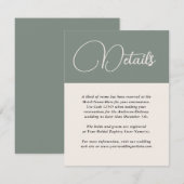 Moderne Eenvoudige Diepe Sage Green Wedding Detail Informatiekaartje (Voorkant / Achterkant)