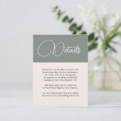 Moderne Eenvoudige Diepe Sage Green Wedding Detail Informatiekaartje (Staand voorkant)