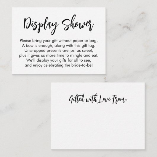 Moderne, Eenvoudige Display Douche Bruids Cadeaubo Informatiekaartje (Voorkant / Achterkant)