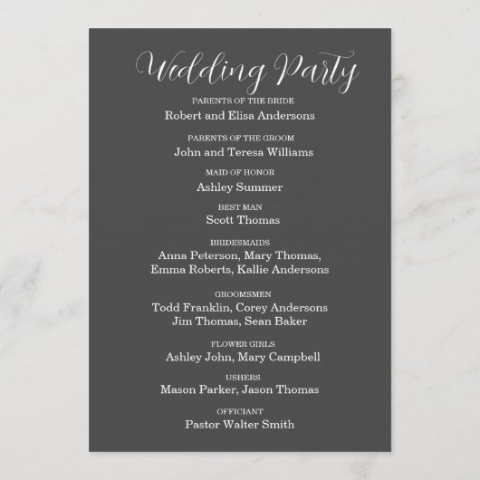 Moderne, eenvoudige, donkergrijze pleister programmakaart (Achterkant)