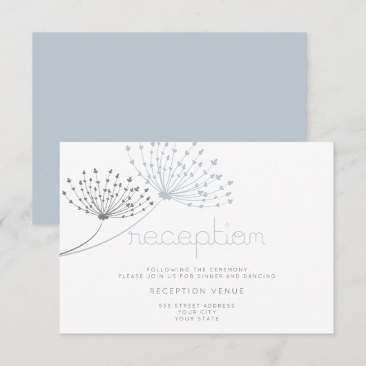 Moderne Eenvoudige Doodle Bloem Stoffig Blauw Kaart (Voorkant / Achterkant)