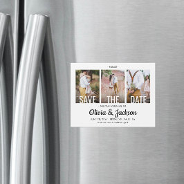 Moderne Eenvoudige Drie Foto's Trouwkaart Save the Magnetische Uitnodiging