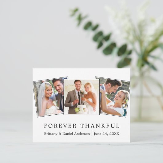 Moderne eenvoudige drieduizende bruiloft 3 foto briefkaart (Staand voorkant)