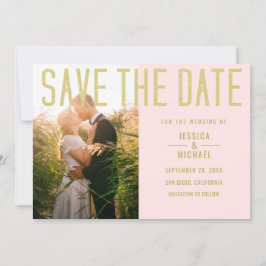 Moderne eenvoudige dubbelzinnige roze foto-bruilof save the date