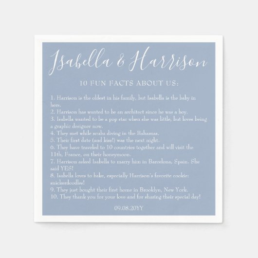 Moderne Eenvoudige Dusty Blue Leuke Feiten Trouwse Servet (Voorkant)