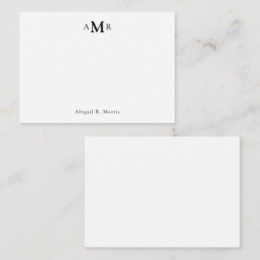 Moderne Eenvoudige elegant 3 Monogram Initiaal Bus Notitiekaartje (Voorkant / Achterkant)