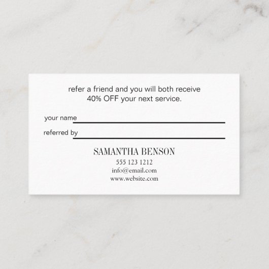 Moderne, eenvoudige elegant aanbevelingskaartje (Achterkant)