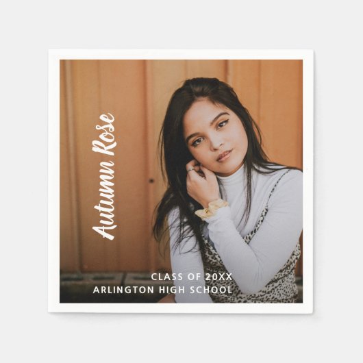 Moderne eenvoudige elegant Script Name Photo Afstu Servet (Voorkant)