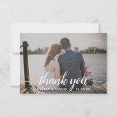 Moderne eenvoudige elegant Script Photo Wedding Bedankkaart (Voorkant)
