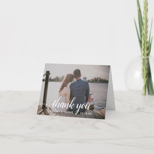 Moderne eenvoudige elegant Script Photo Wedding Bedankkaart (Voorkant)