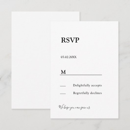 Moderne eenvoudige elegante antwoordkaart RSVP bij Informatiekaartje (Voorkant / Achterkant)