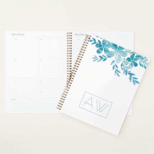Moderne eenvoudige elegante blauwe monogram planner (Display)