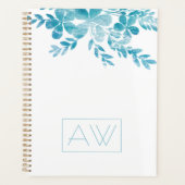 Moderne eenvoudige elegante blauwe monogram planner (Voorkant)