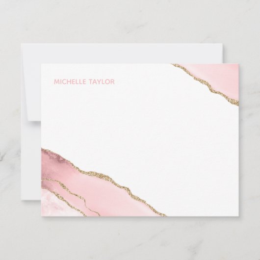 Moderne Eenvoudige Elegante Blush Roze Agaat Notitiekaartje (Voorkant)