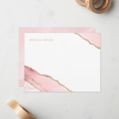 Moderne Eenvoudige Elegante Blush Roze Agaat Notitiekaartje (Voorkant / Achterkant in situ)