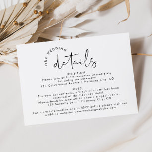 Moderne eenvoudige elegante bruiloft details informatiekaartje
