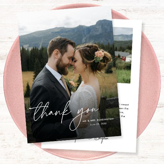 Moderne Eenvoudige Elegante Chic 2 foto's Huwelijk Bedankkaart