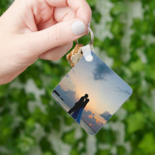 Moderne Eenvoudige Elegante Chic KOPPEL Foto Sleutelhanger